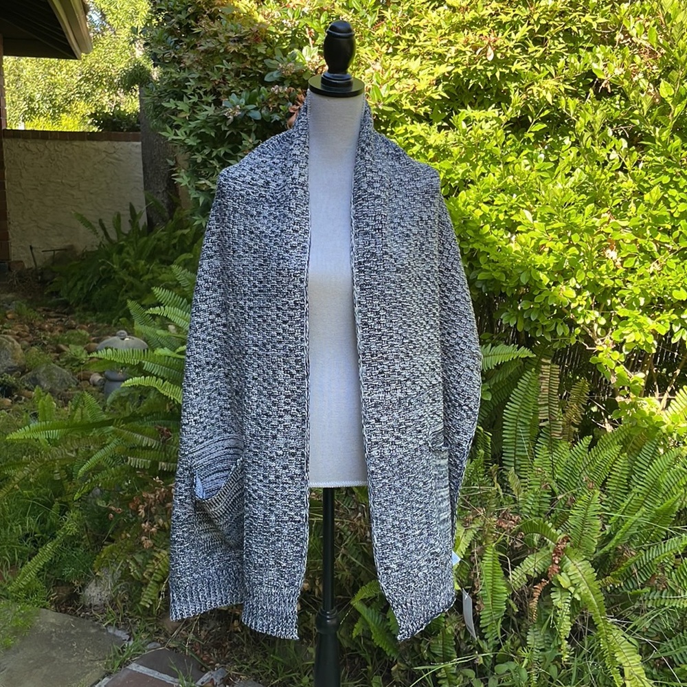 Cozy Warm Mélange knitted Design Wrap Scarf shawl  18"x78" w pockets unique navy
